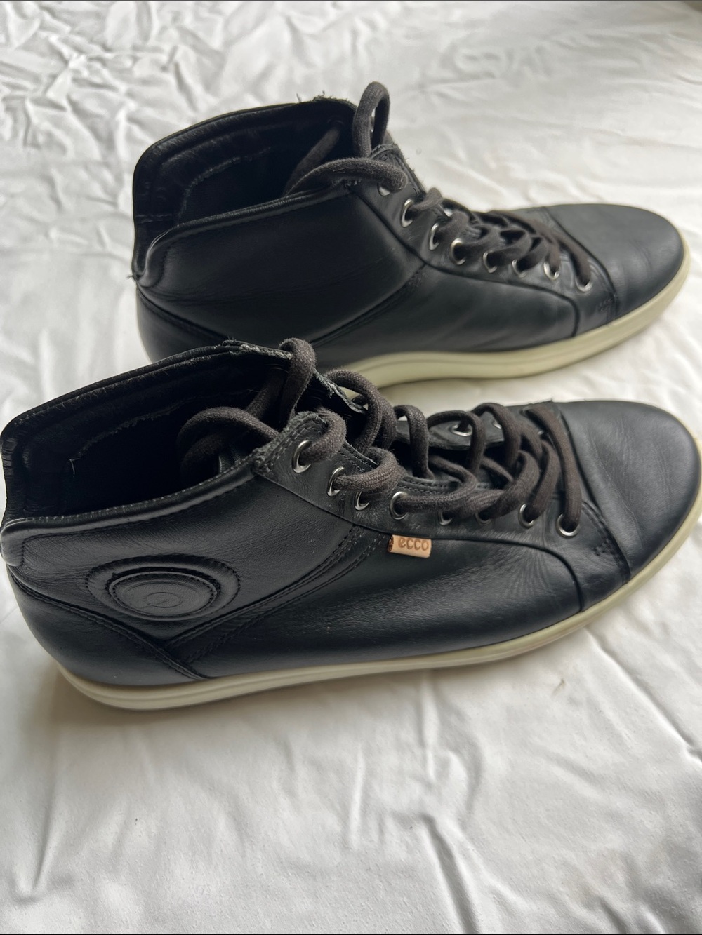 Ecco Black Leather High-Top Sneakers with Cream Sole